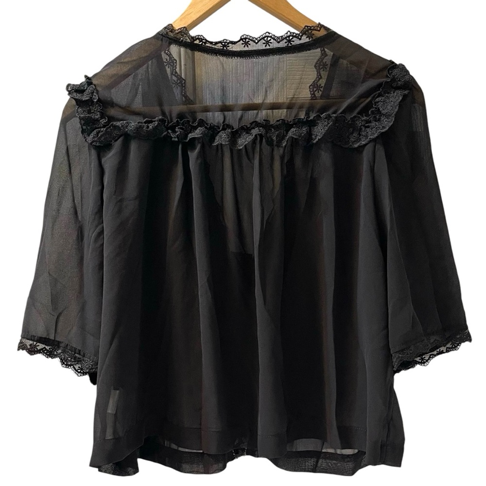 Chic Black Ruffle Button-Up Blouse - Picture 5 of 8